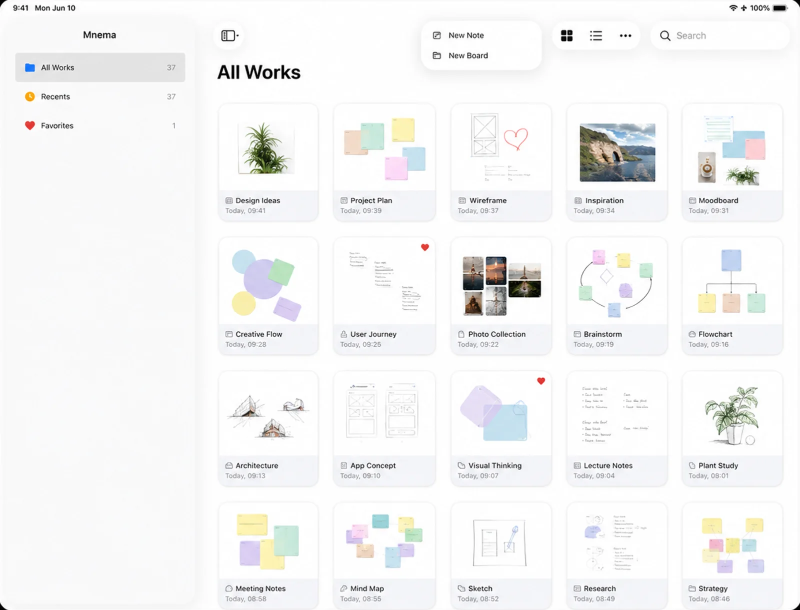 Boards, notes, documents and decks side by side in one library