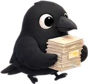 Mena crow carrying a stack of cards