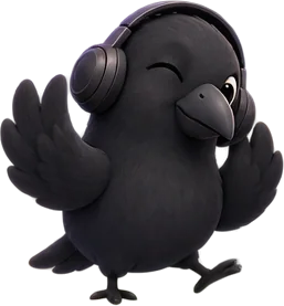 Mena crow with headphones and a drawing tablet