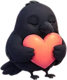 Mena crow hugging a heart