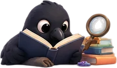 Mena crow with a magnifying glass