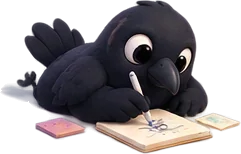Mena crow reading at a desk