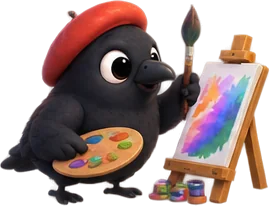 Mena crow holding an artist palette