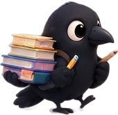Mena crow carrying a stack of books