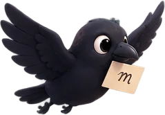 Mena crow flying with a letter