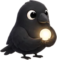 Mena crow holding a glowing lantern