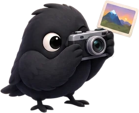 Mena crow holding a camera