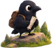 Mena crow writing with a quill